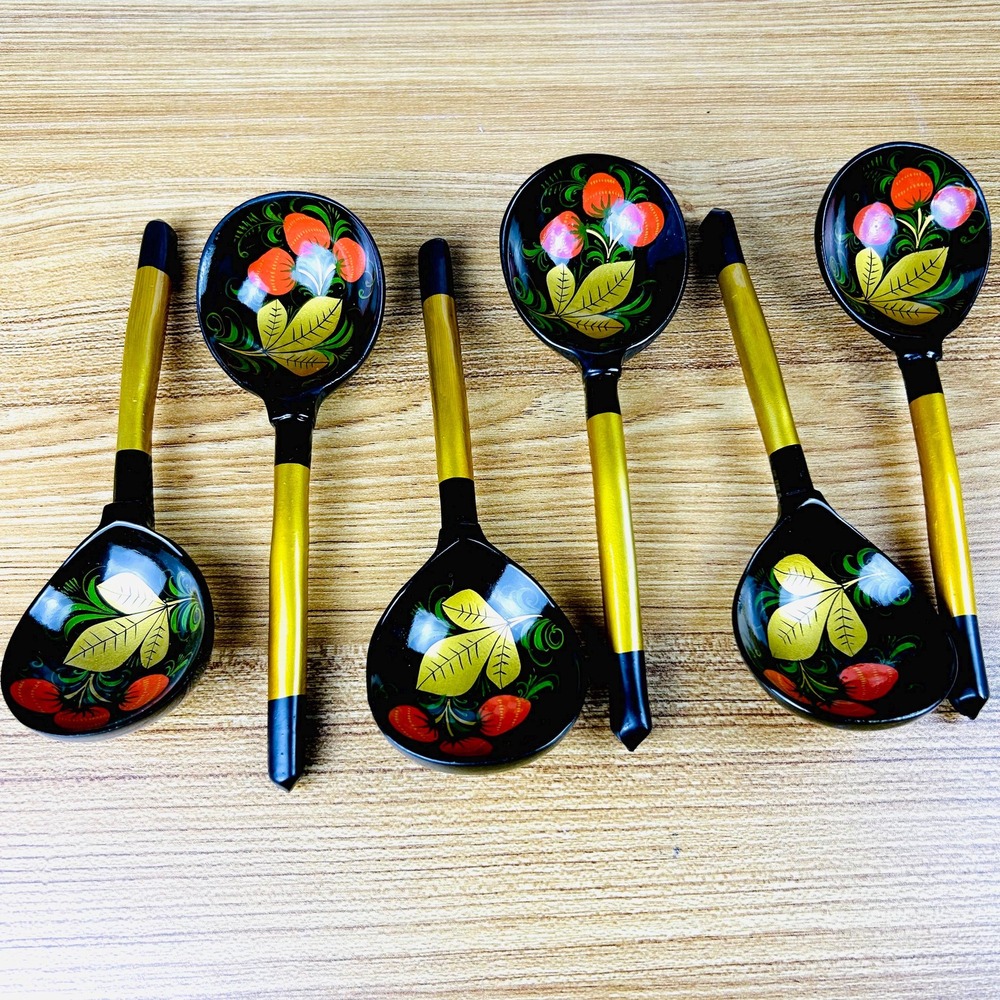Large Khokhloma Wooden Spoon Set Hand Painted Russianβ Folk Art Decor Set